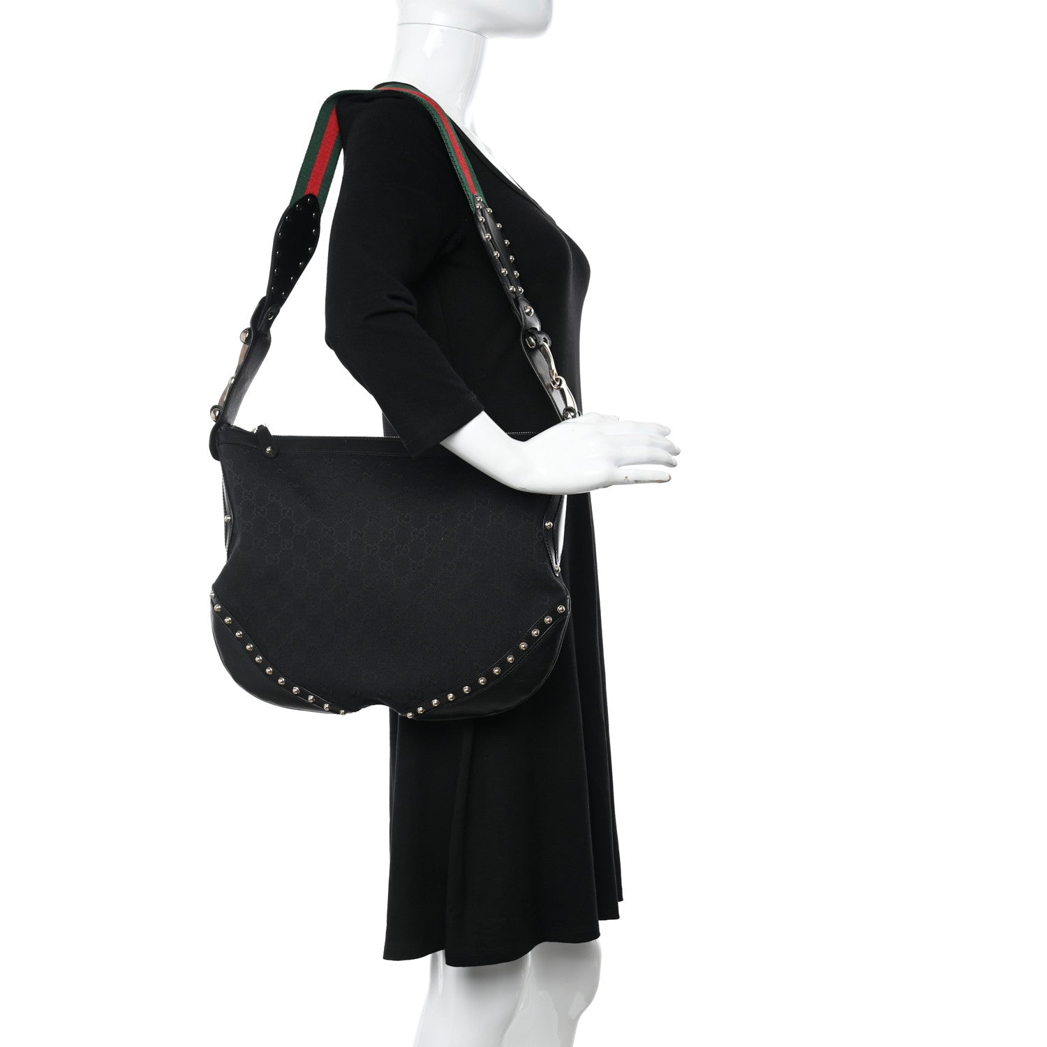 Gucci Monogram Pelham Studded Shoulder Bag Black 2 of 10