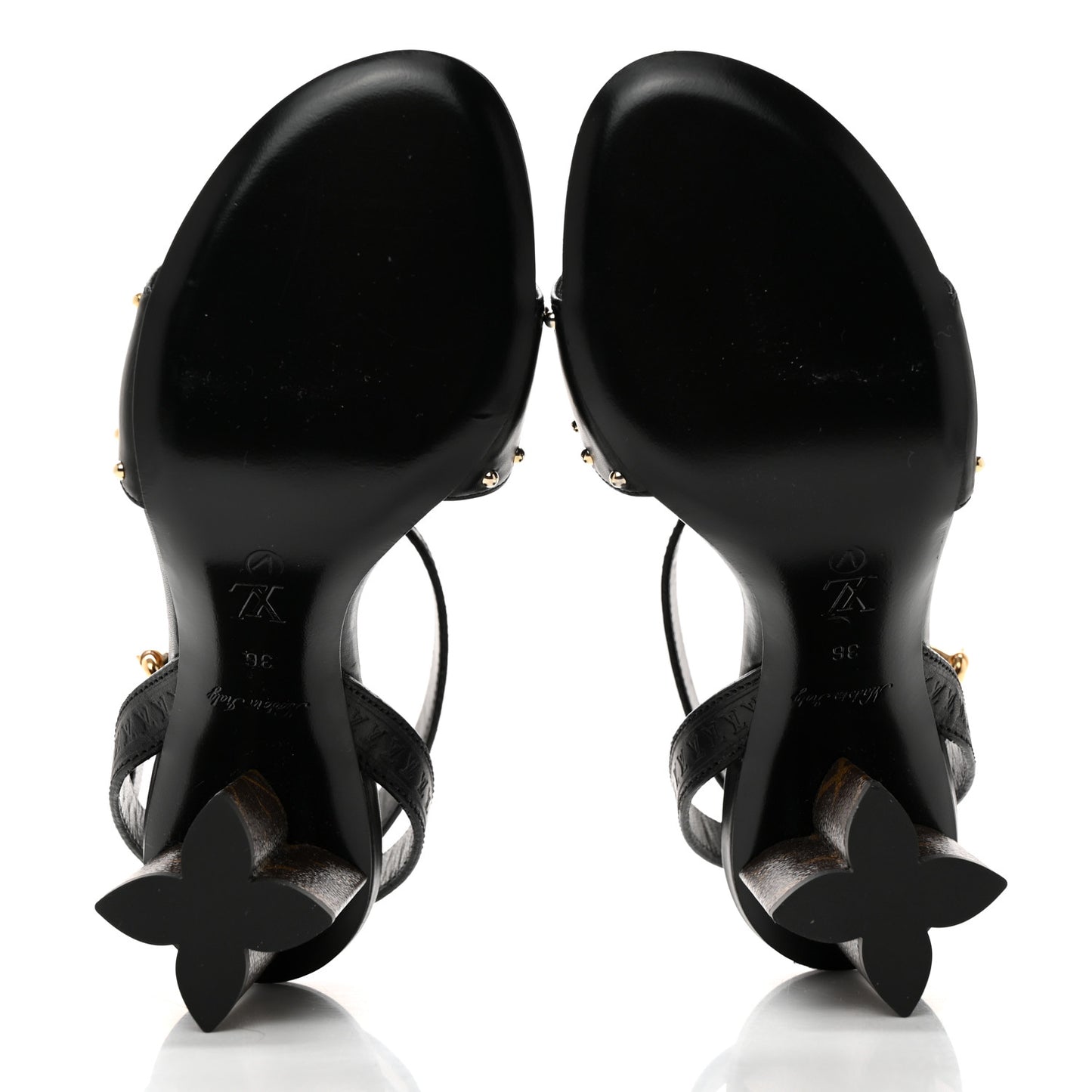 Calfskin Studded Monogram Silhouette Sandals 36 Black