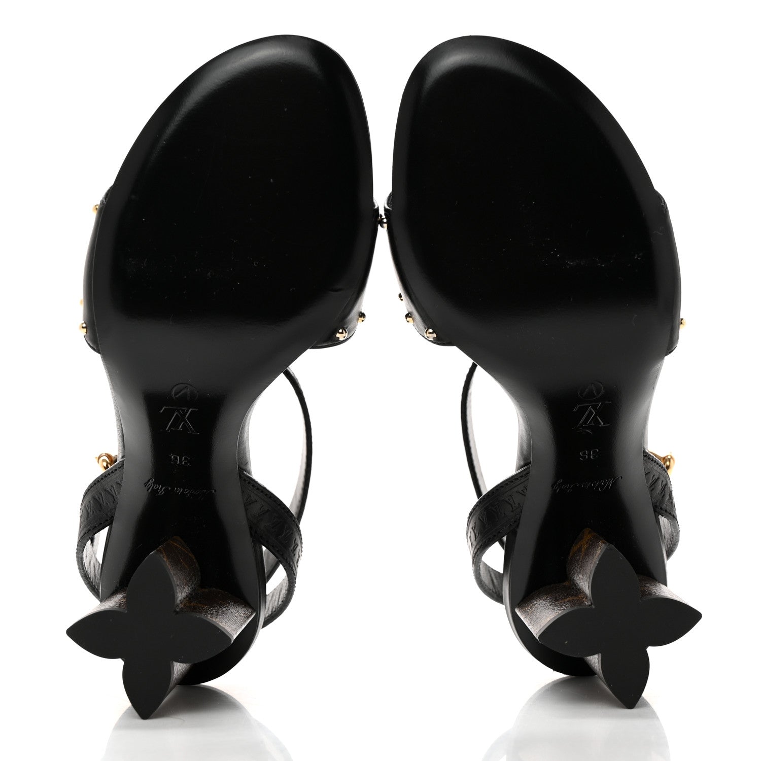 Louis Vuitton Calfskin Studded Monogram Silhouette Sandals 36 Black 5 of 9
