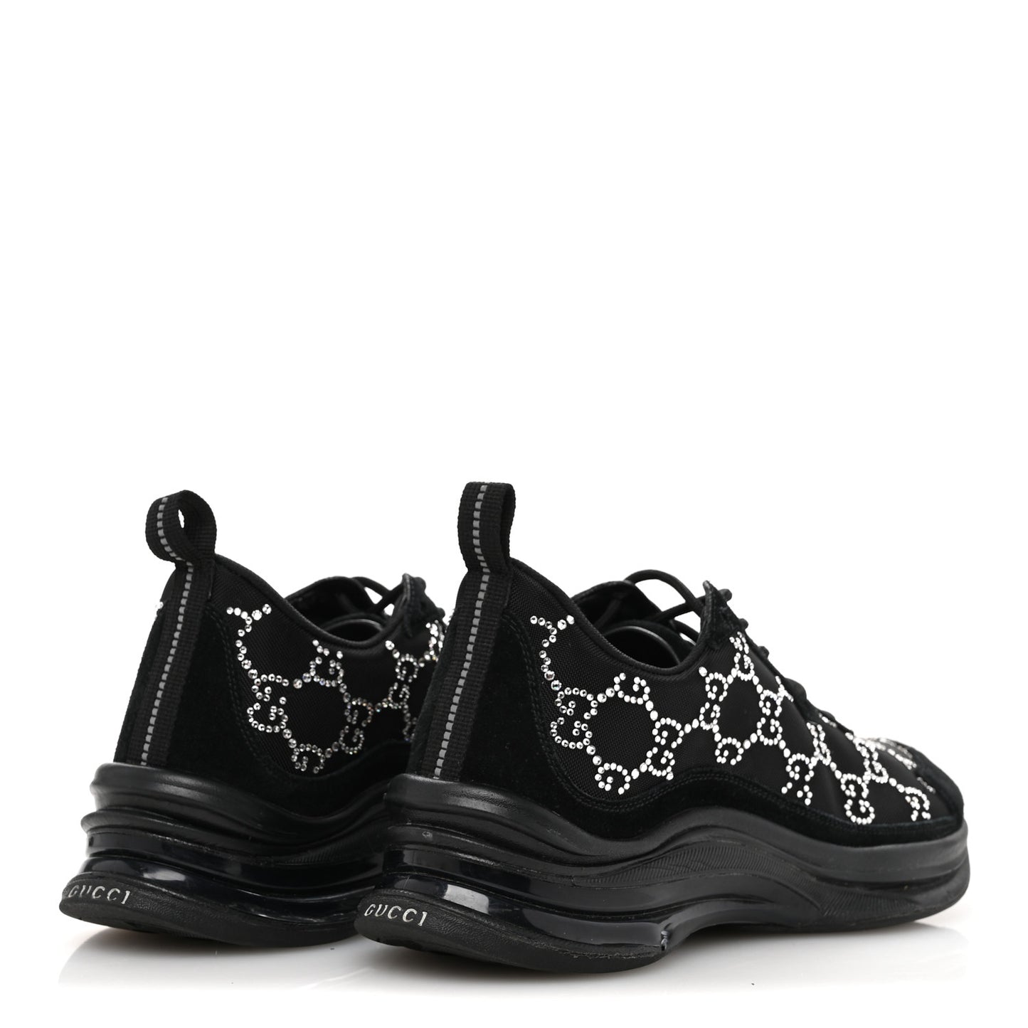 Tela Retino Mesh Crystal Suede GG Monogram Womens Gucci Run Sneakers 37 Black Silver