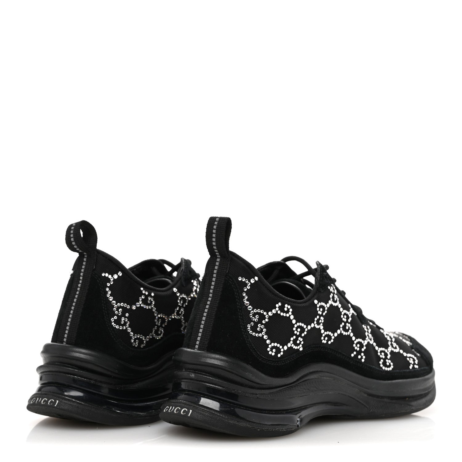 Gucci Tela Retino Mesh Crystal Suede GG Monogram Womens Gucci Run Sneakers 37 Black Silver 5 of 9