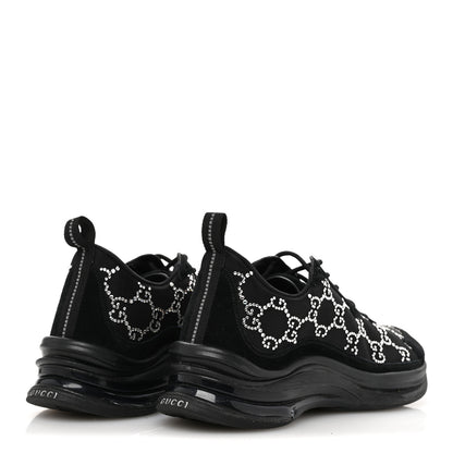 Gucci Tela Retino Mesh Crystal Suede GG Monogram Womens Gucci Run Sneakers 37 Black Silver 5 of 9