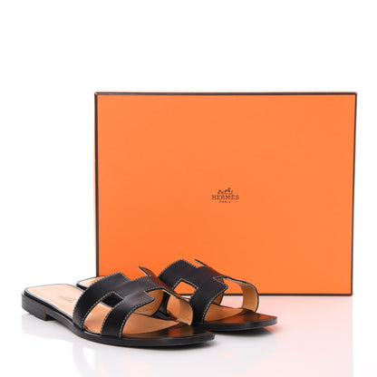 Hermes Box Calfskin Oran Sandals 40 Black 10 of 10
