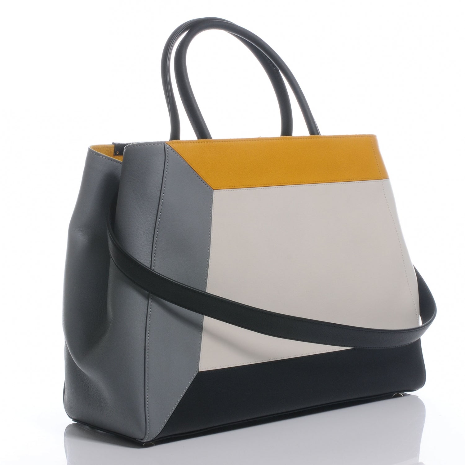 Fendi Vitello Colorblock Medium 2Jours Tote White Multicolor Girasole Black 3 of 9