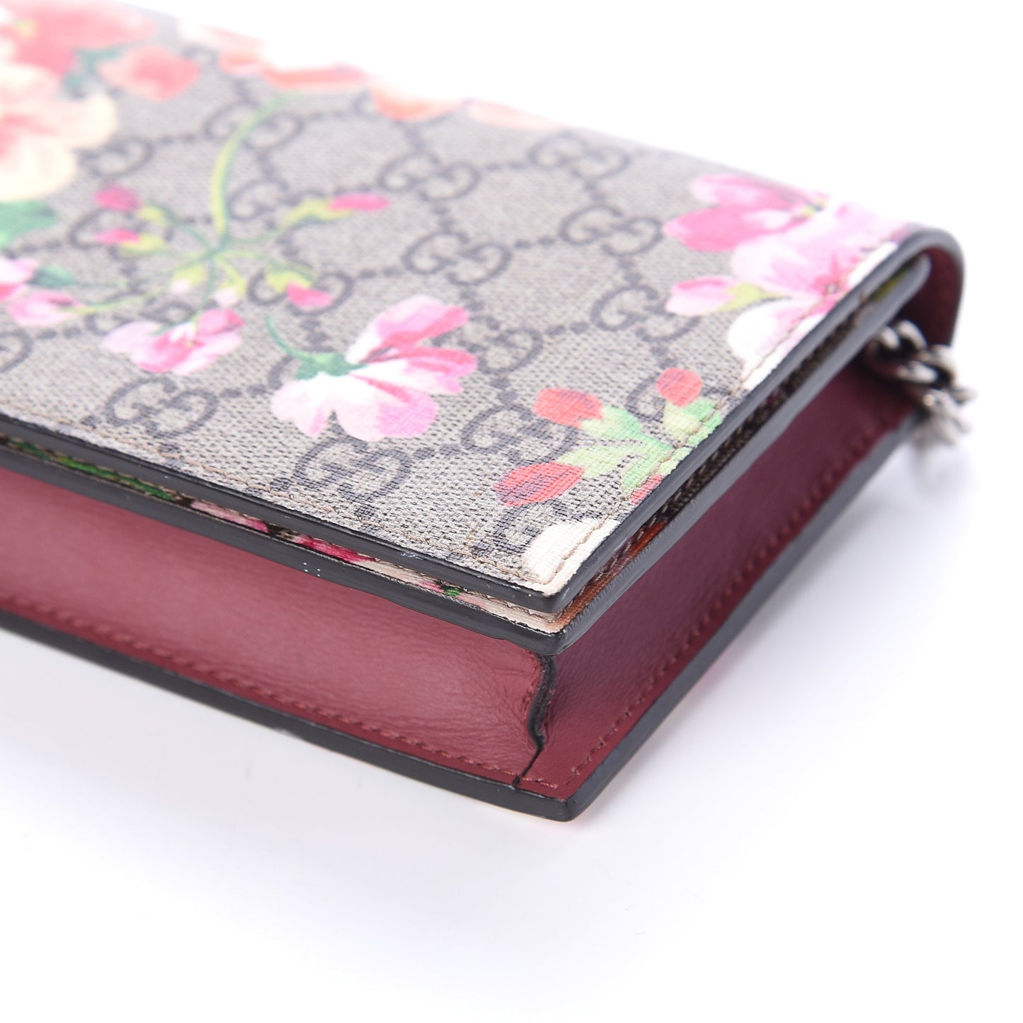 GG Supreme Monogram Blooms Chain Wallet Beige Multicolor Dry Rose