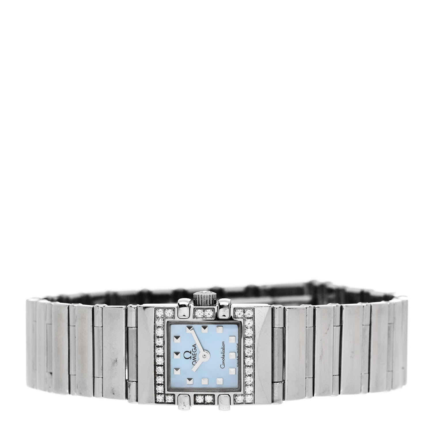 Omega Stainless Steel Diamond Bezel Blue Mother of Pearl 15mm Constellation Quadra Quartz Watch 1537.74.00 2 of 5