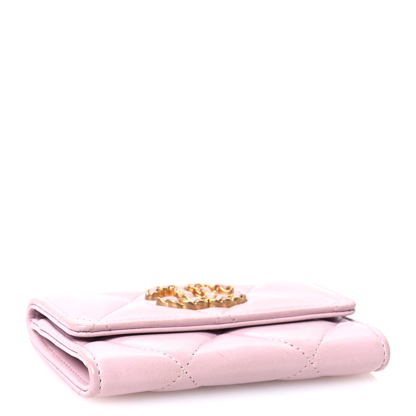 Lambskin Quilted Chanel 19 Flap Card Holder Light Pink