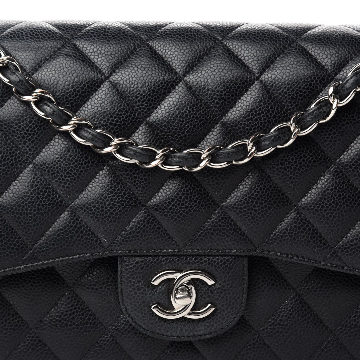 Caviar Quilted Jumbo Double Flap Black