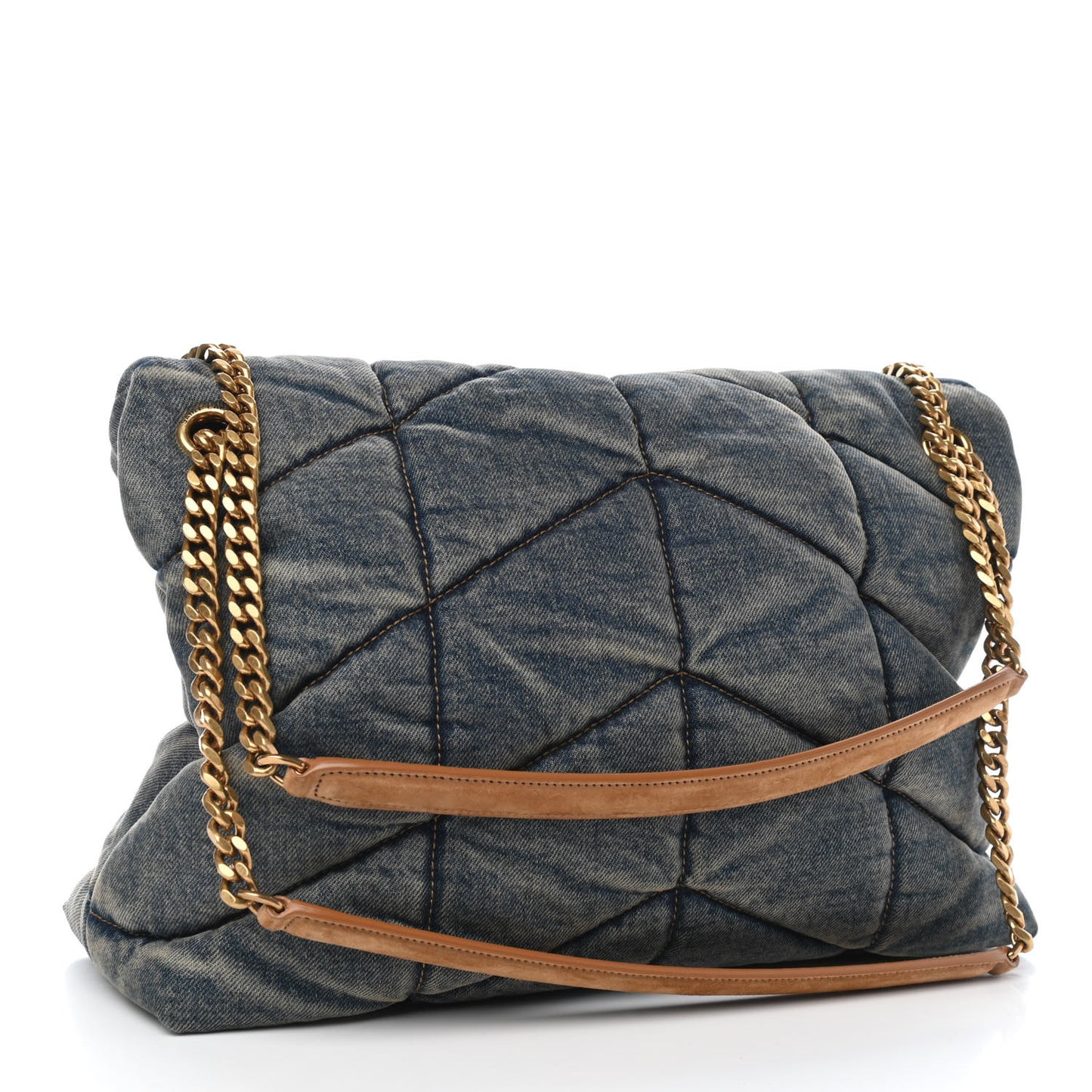 Denim Quilted Medium Loulou Puffer Monogram Chain Satchel Blue Cinnamon