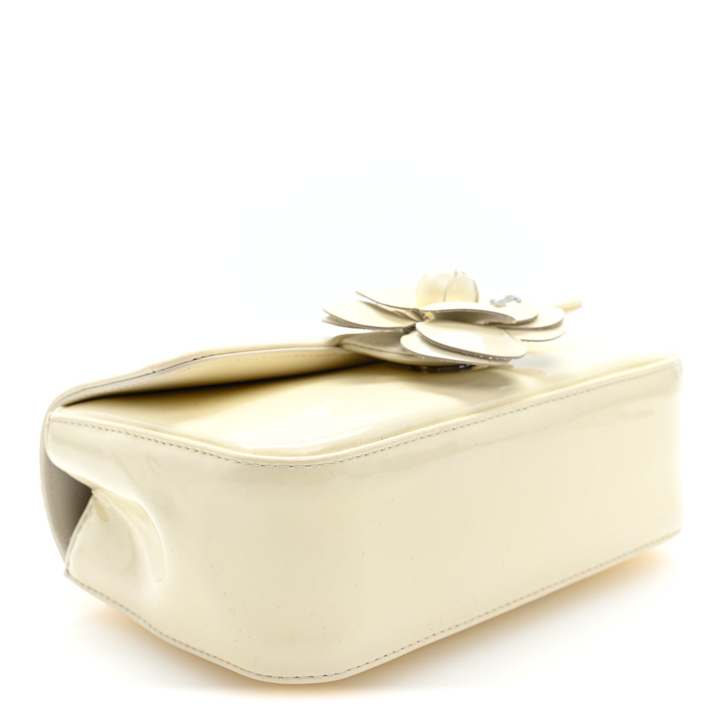 Patent Calfskin Small Camellia Single Flap White