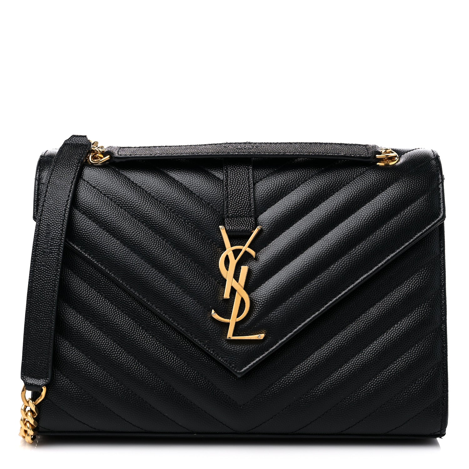 Saint Laurent Grain De Poudre Matelasse Chevron Medium Monogram Satchel Black 1 of 14