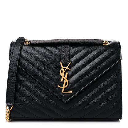 Saint Laurent Grain De Poudre Matelasse Chevron Medium Monogram Satchel Black 1 of 14