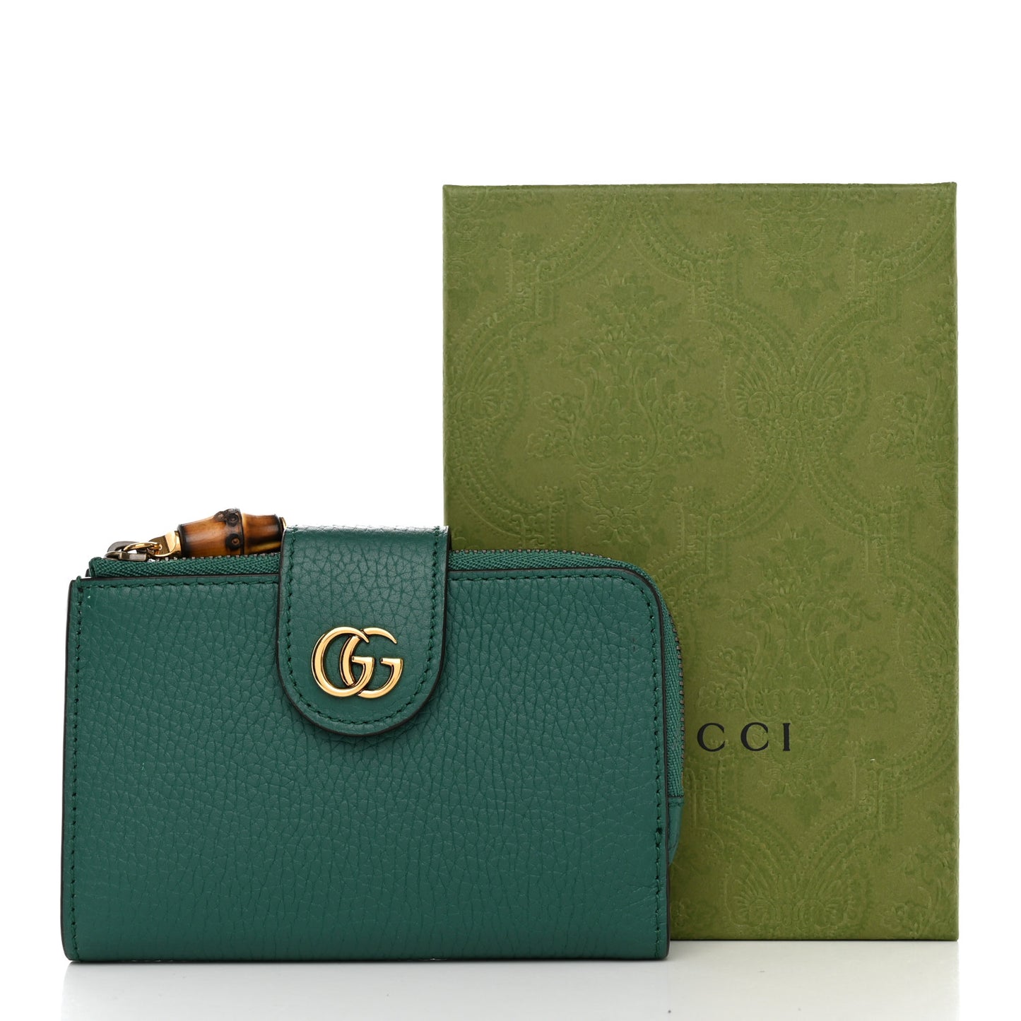 Piuma Calfskin Medium Bamboo Double G Wallet Emerald