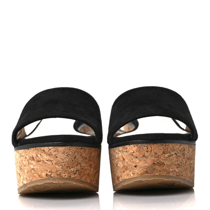 Jimmy Choo Suede Cork DeeDee Platform Wedge Slide Sandals 37 Black 2 of 8