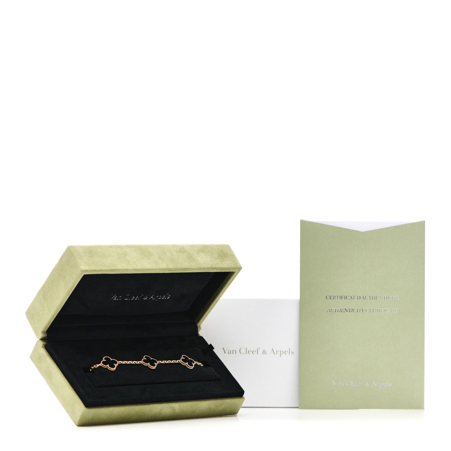 18K Yellow Gold Black Onyx 5 Motifs Vintage Alhambra Bracelet