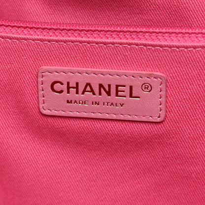 Chanel Straw Raffia Calfskin Striped Medium Deauville Tote Dark Beige Fuchsia Navy Blue 6 of 9