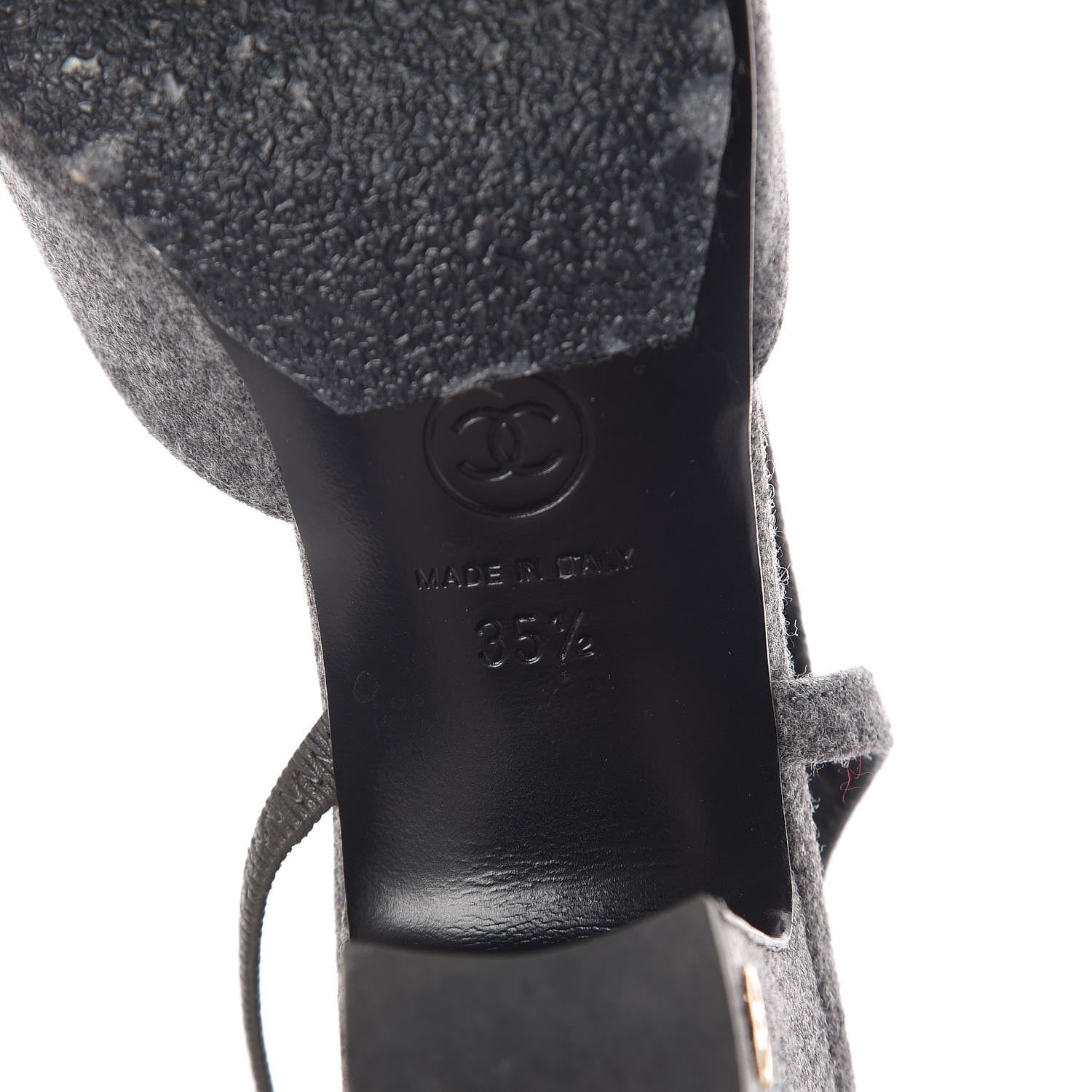Chanel Wool Velvet Cap Toe CC Slingback Pumps 35.5 Black Grey 8 of 9