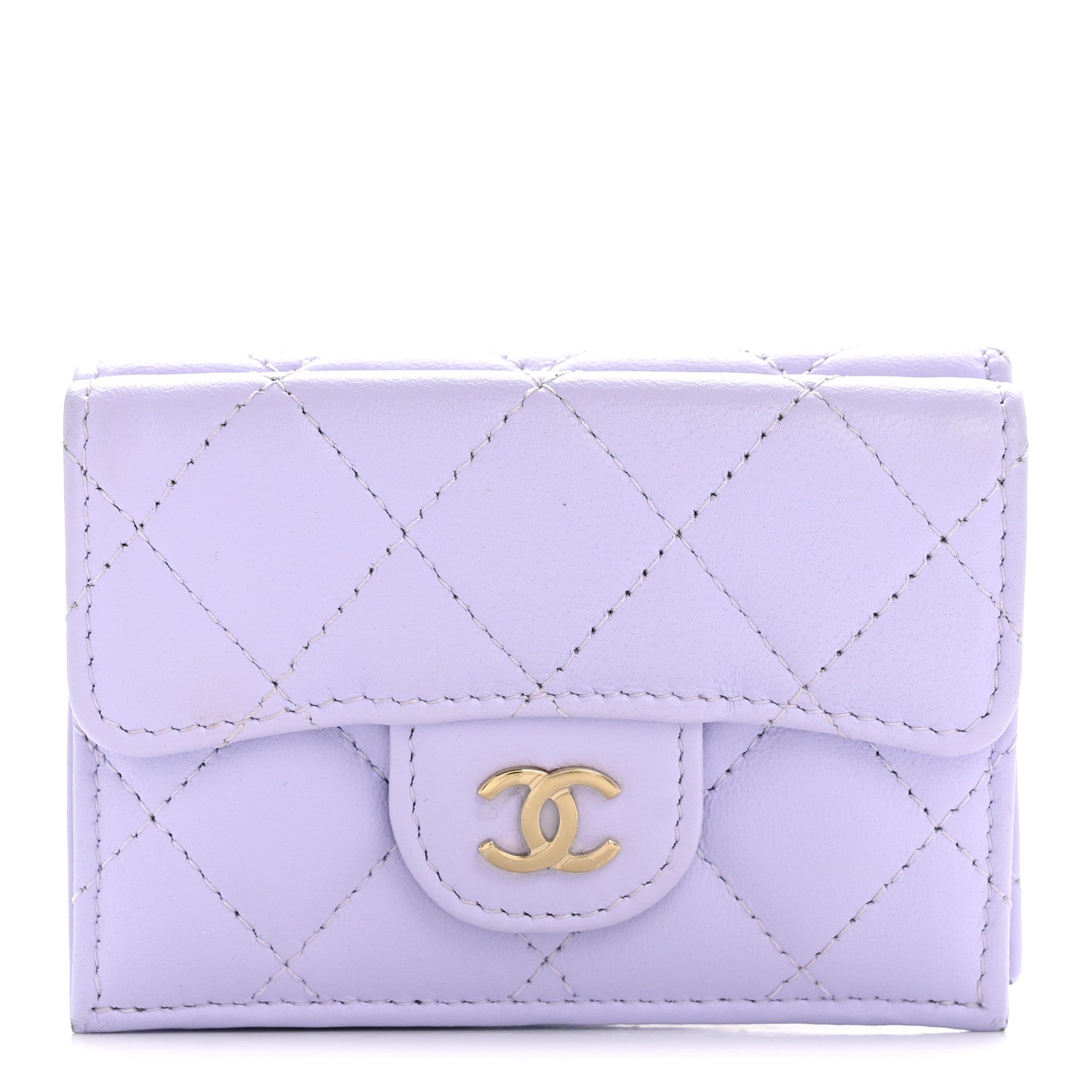 Chanel Lambskin Quilted Tri-Fold Flap Wallet Light Purple 1 of 10