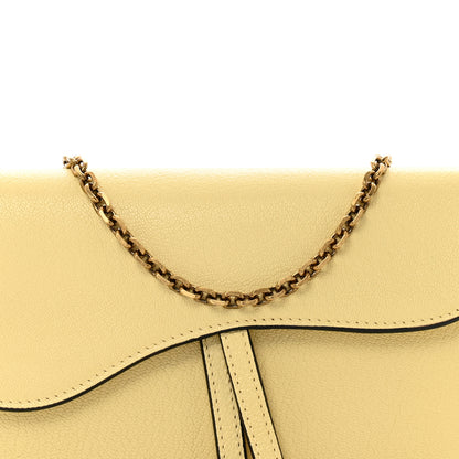 Christian Dior Goatskin Saddle Chain Wallet Pouch Soft Yellow 10 of 12