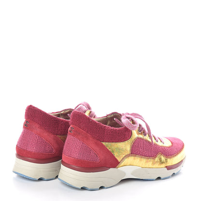 Chanel Tweed Suede Calfskin Sneakers 36 Dark Pink 4 of 8