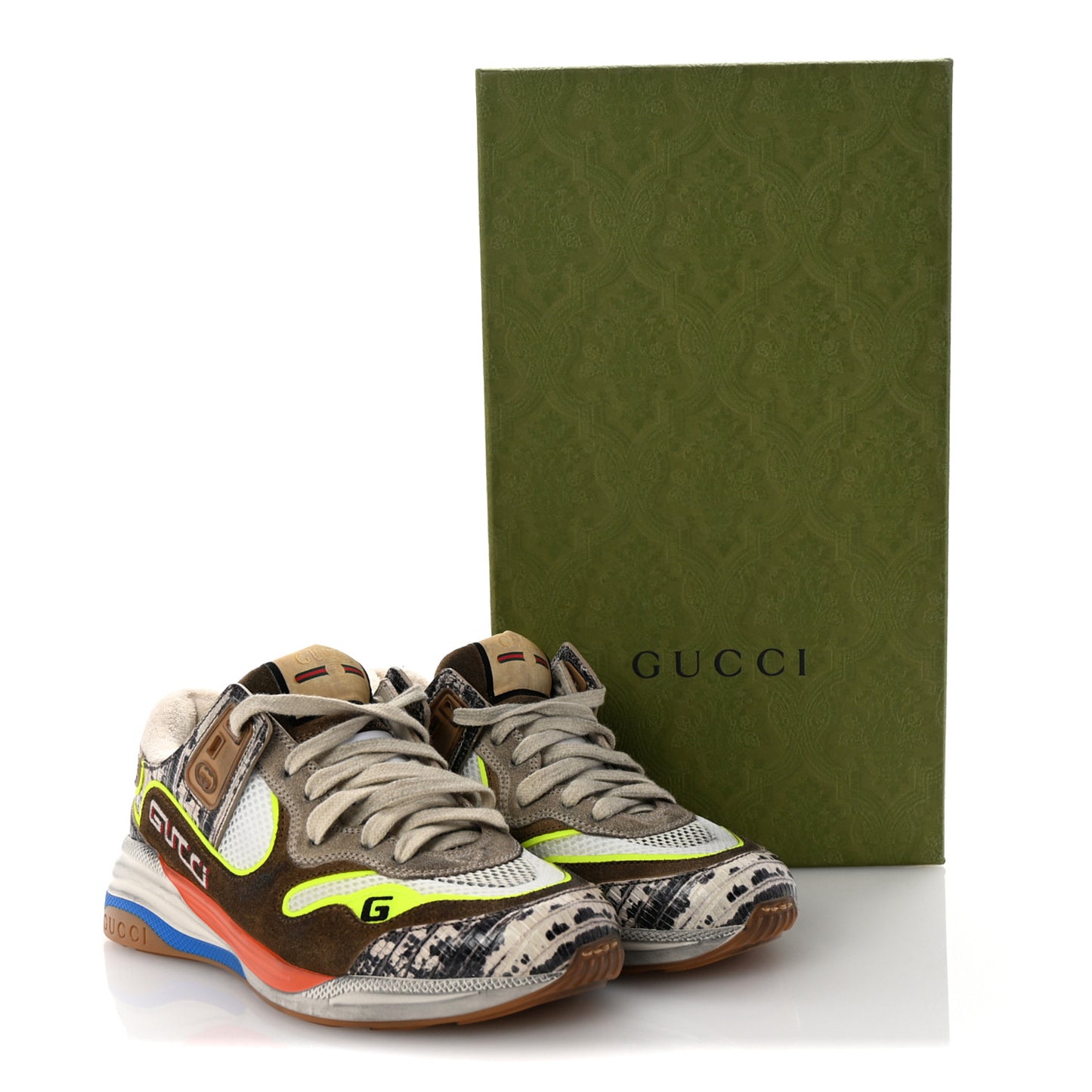 Suede Calfskin Tejus Printed Womens Ultrapace Sneakers 35 Natural Ardesia Neon Yellow