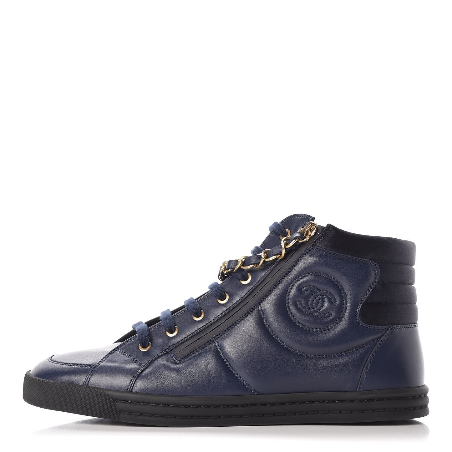 Calfskin Mens Zipped Sneakers 43 Navy