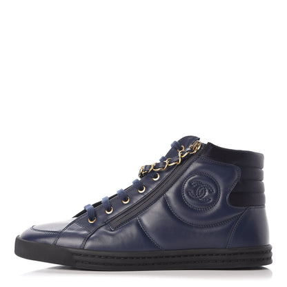 Chanel Calfskin Mens Zipped Sneakers 43 Navy 1 of 9