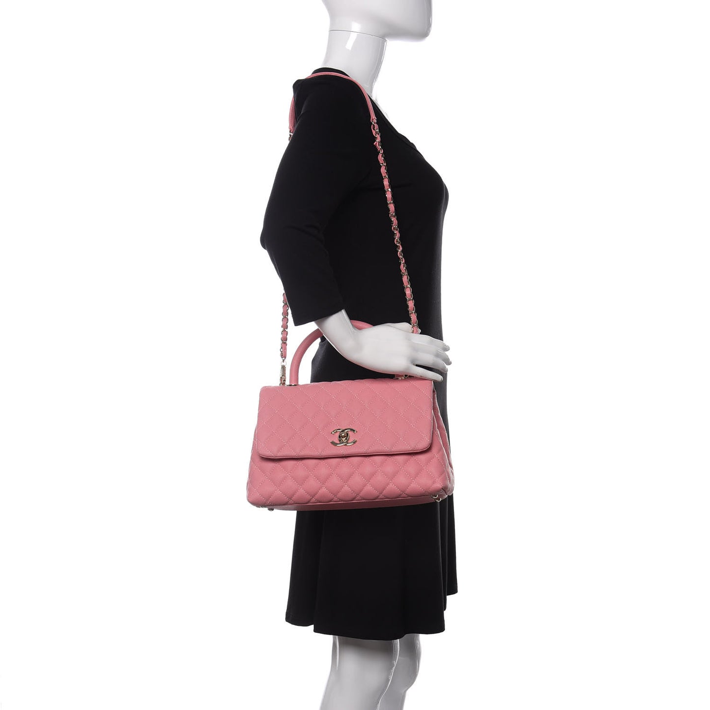 Caviar Quilted Small Coco Handle Flap Pink