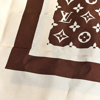 Louis Vuitton Silk Monogram Square Scarf Beige Brown 9 of 10