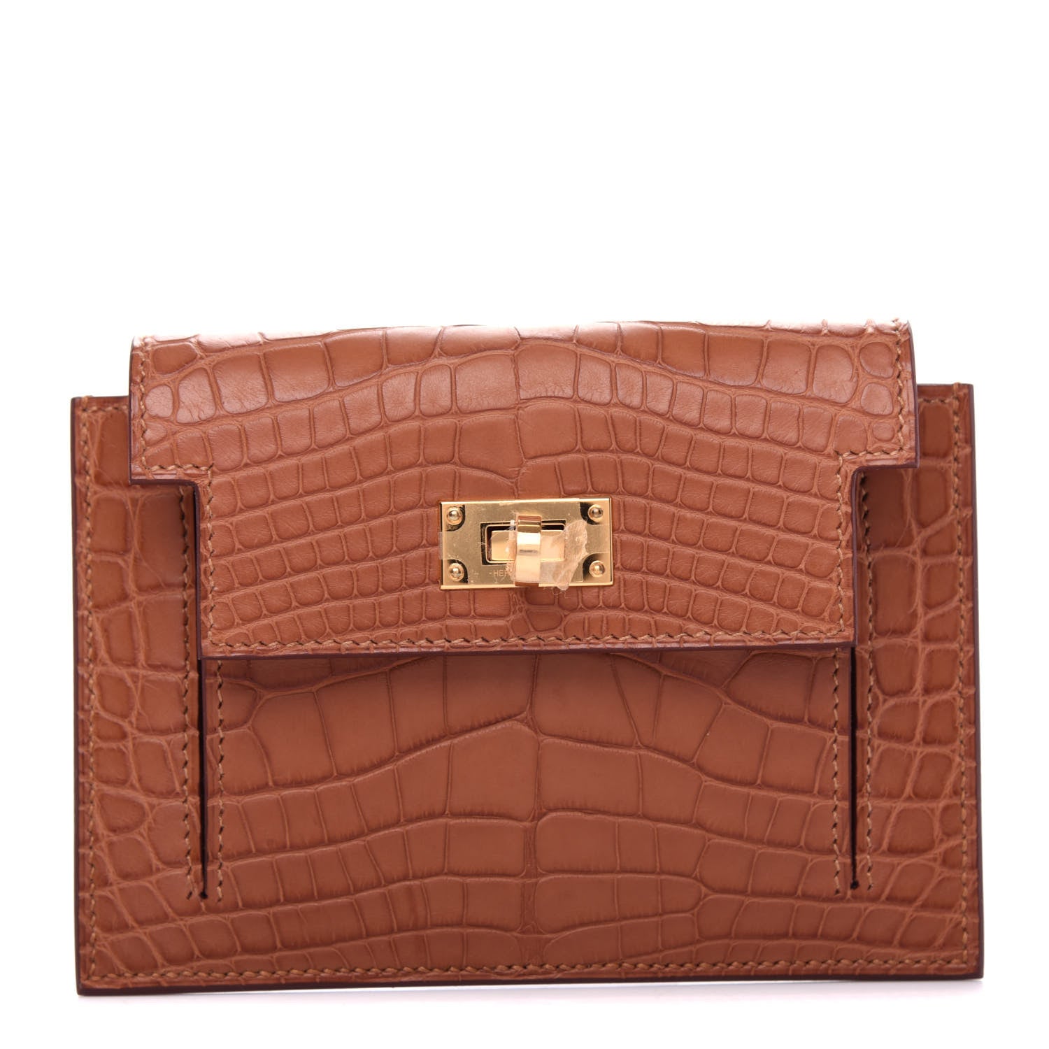 Hermes Matte Alligator Kelly Pocket Compact Wallet Gold 1 of 8