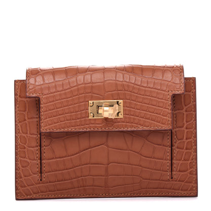 Hermes Matte Alligator Kelly Pocket Compact Wallet Gold 1 of 8