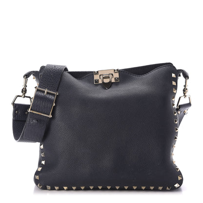 Valentino Garavani Pebbled Calfskin Small Rockstud Flip-Lock Messenger Bag Marine 1 of 10