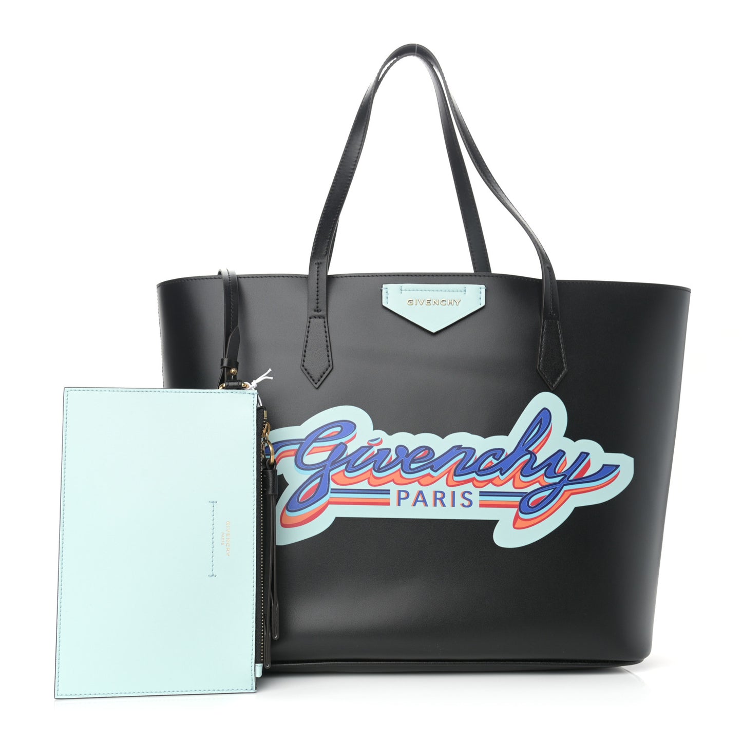 Calfskin Logo Print Wing Shopping Bag Black
