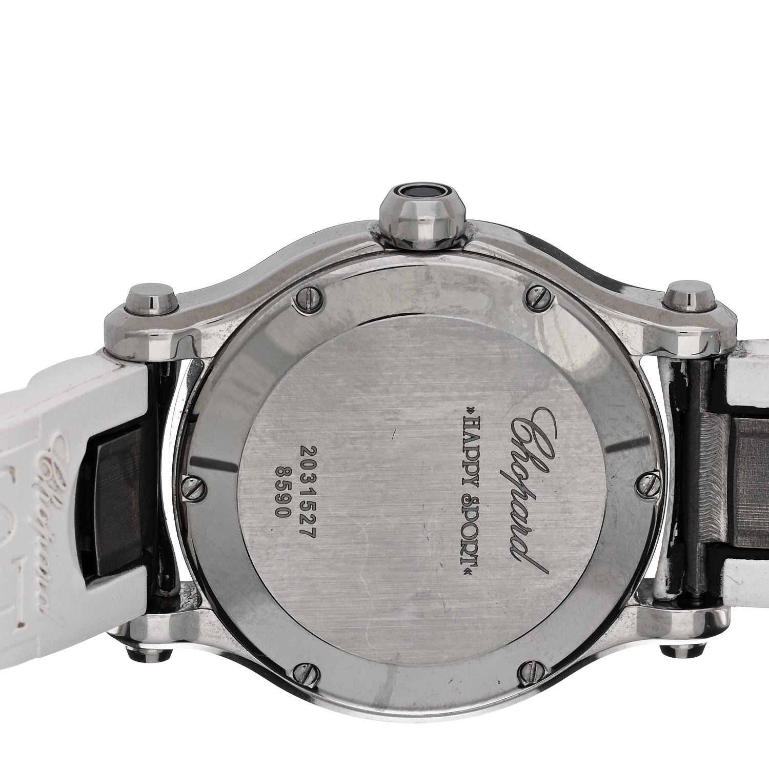 Chopard Stainless Steel Rubber 3 Diamond 30mm Happy Sport Quartz Watch White 4 of 4