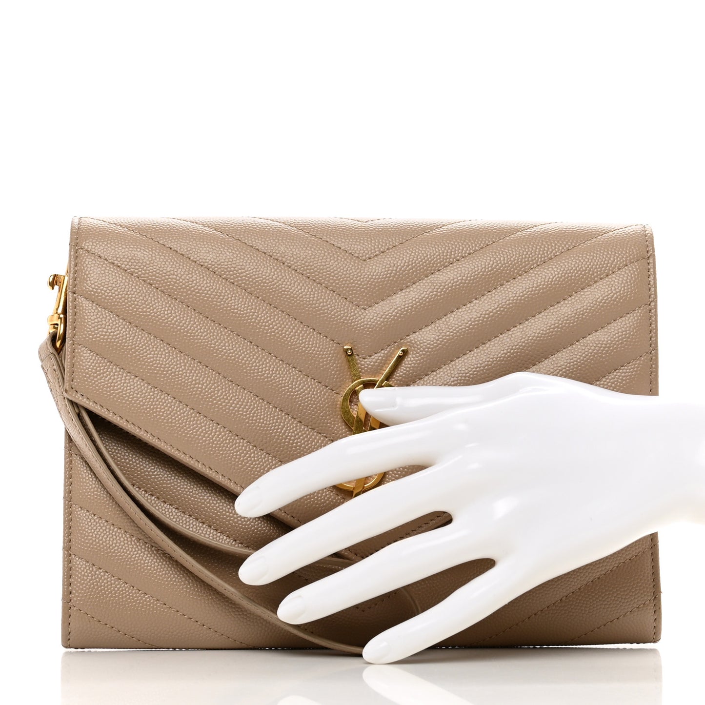 Grain De Poudre Matelasse Chevron Monogram Envelope Clutch Dark Beige