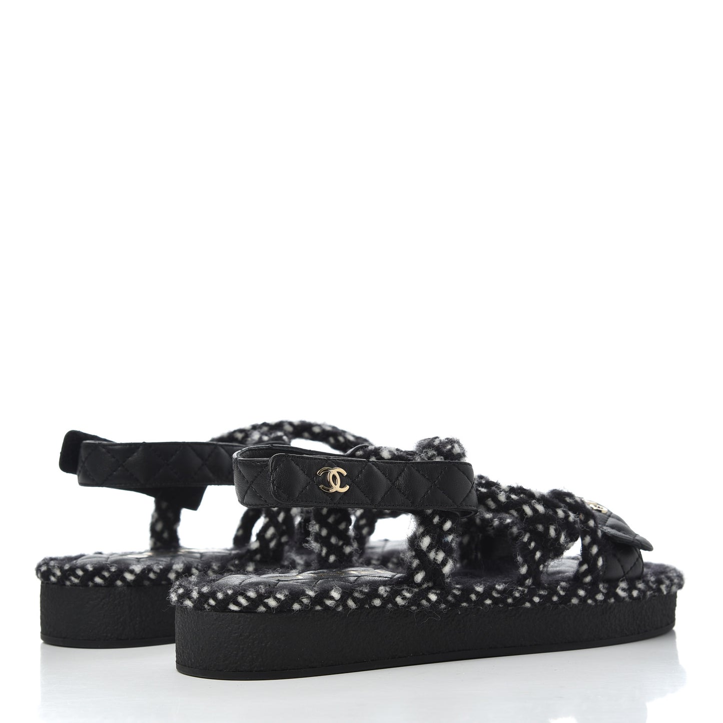 Cord Lambskin Quilted Logo Sandals 39 Black White