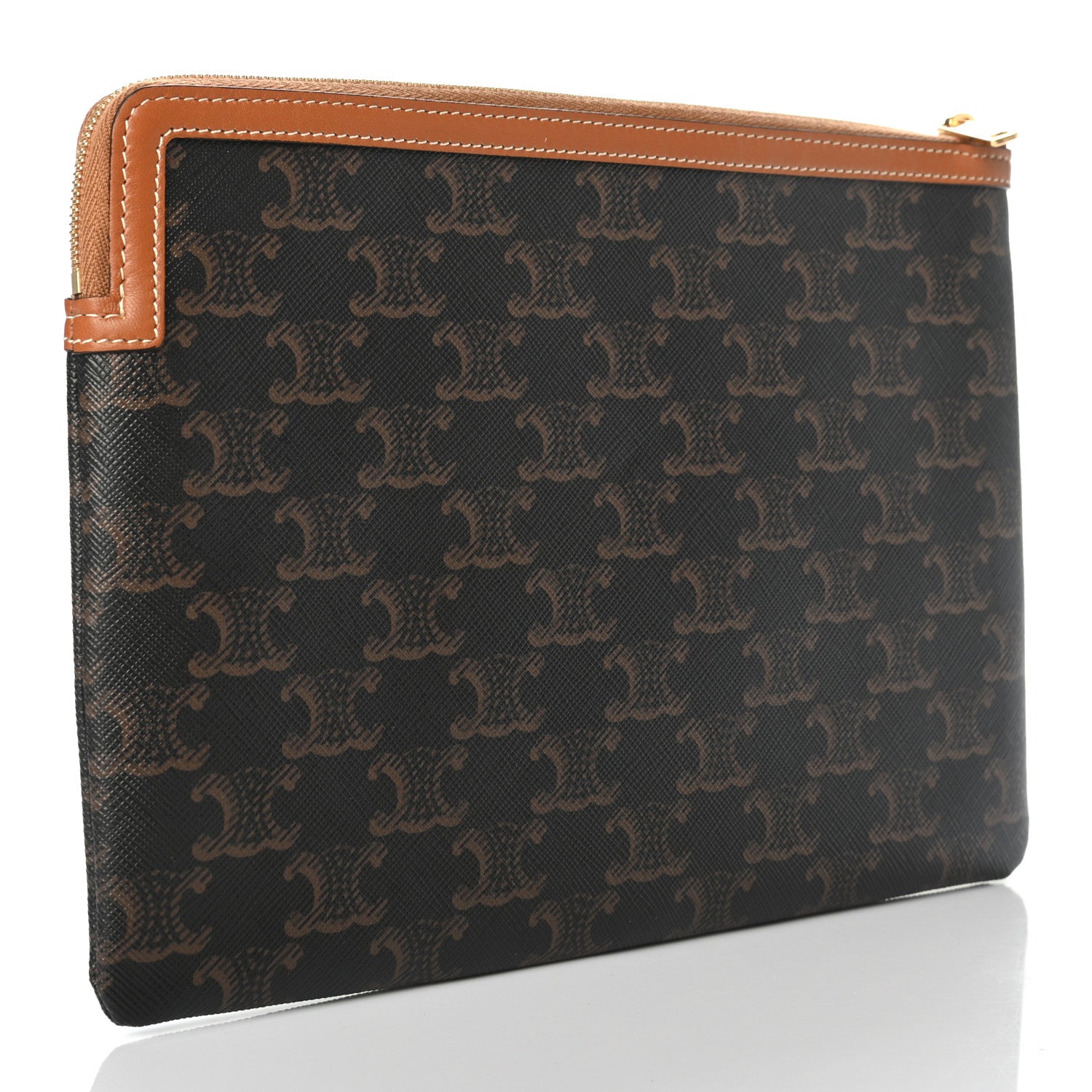 Celine Triomphe Canvas Lambskin Small Pouch Tan 3 of 7