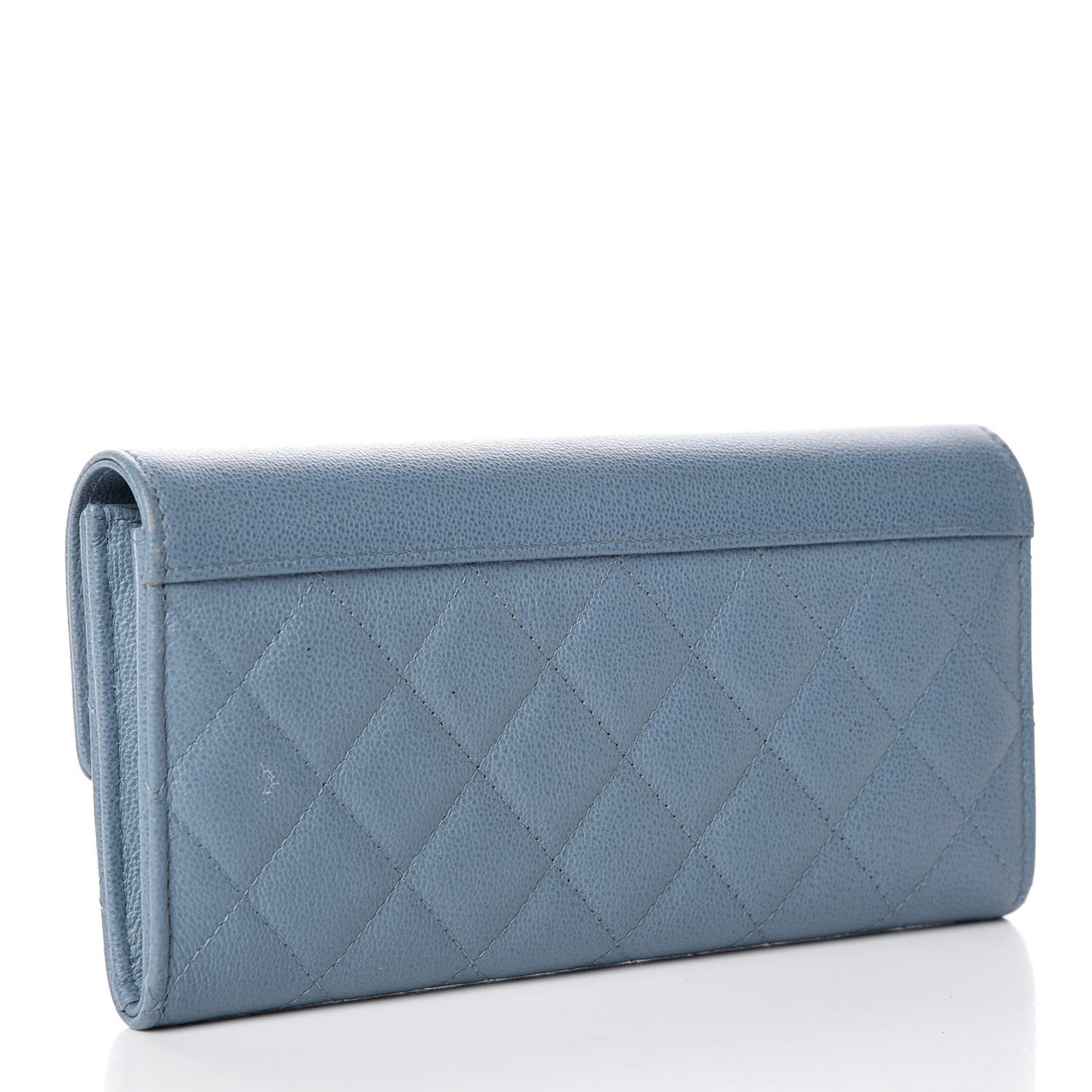Grained Calfskin Quilted CC Box Flap Wallet Blue