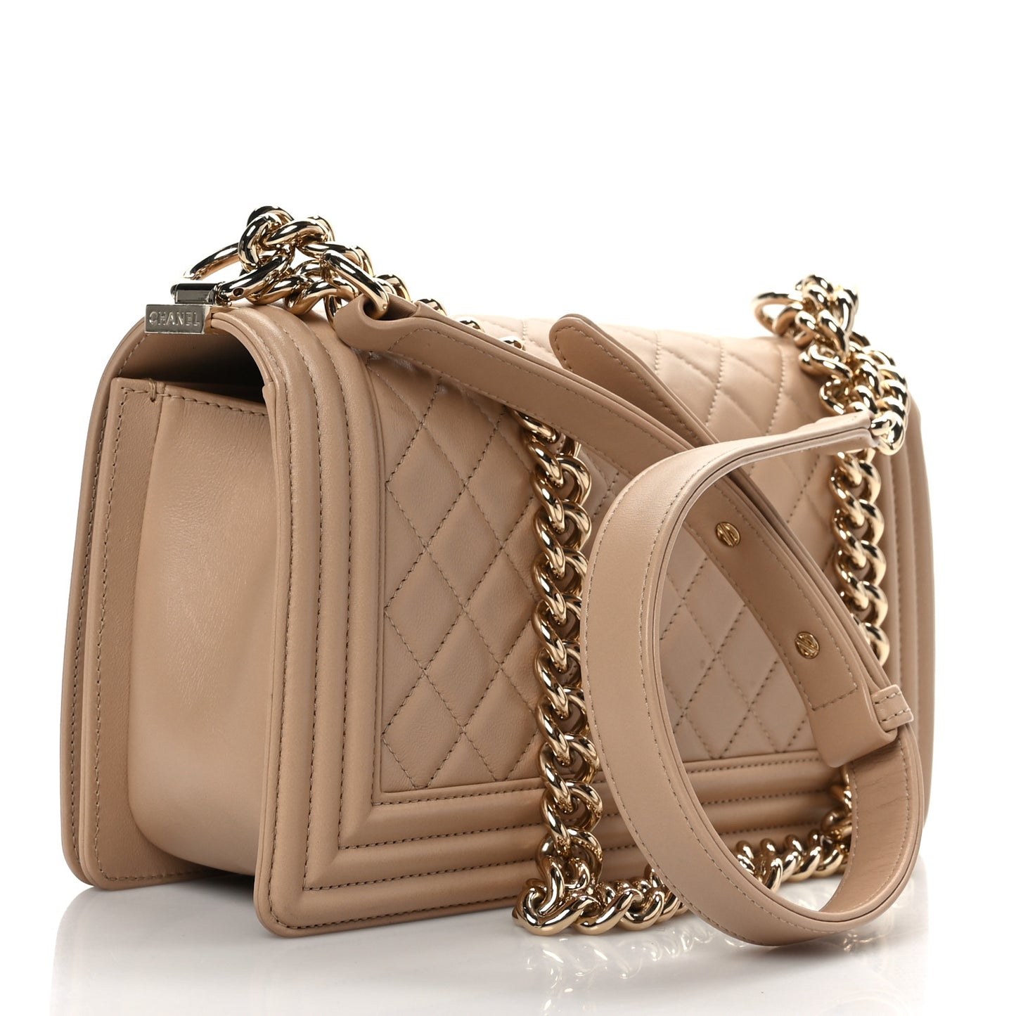Calfskin Quilted Medium Boy Flap Beige
