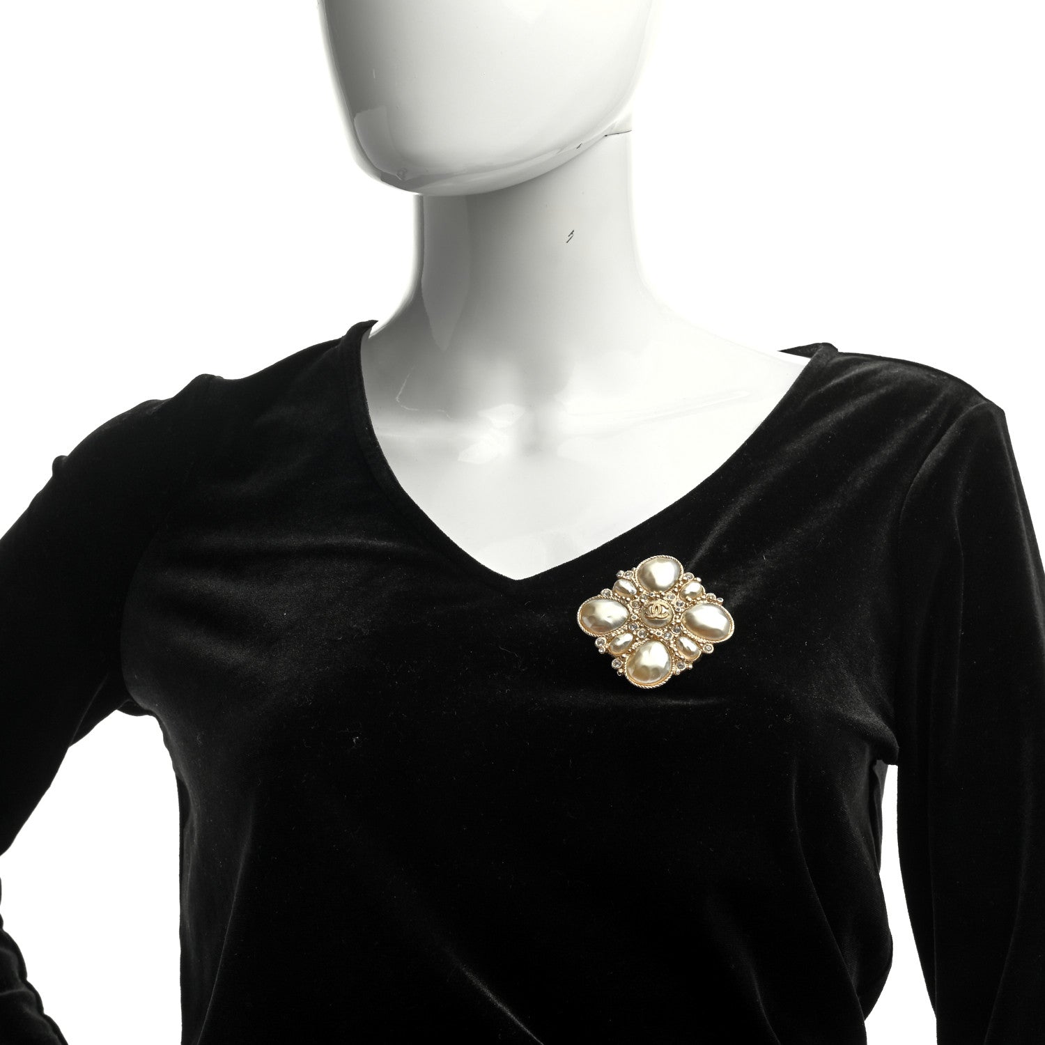 Chanel Pearl Crystal CC Brooch Pearly White 2 of 4