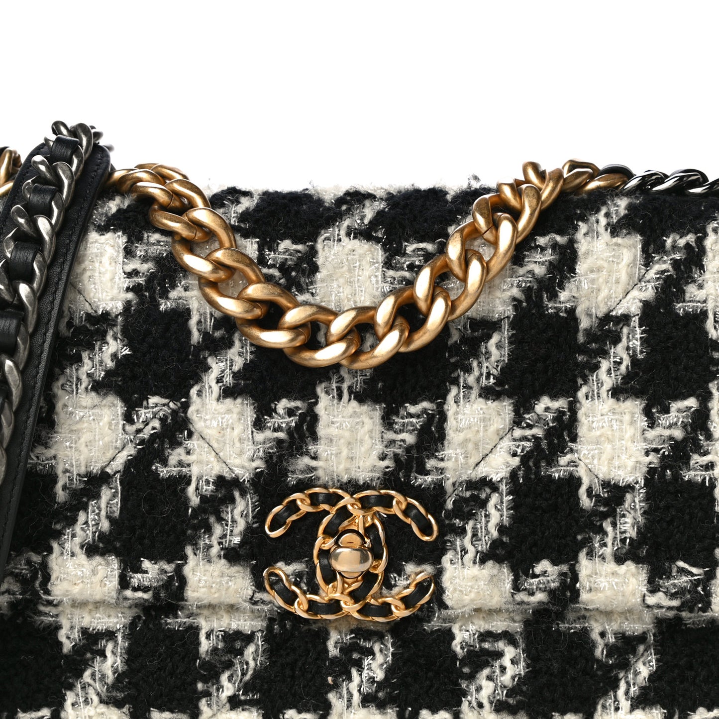 Tweed Quilted Medium Chanel 19 Flap Black Ecru White