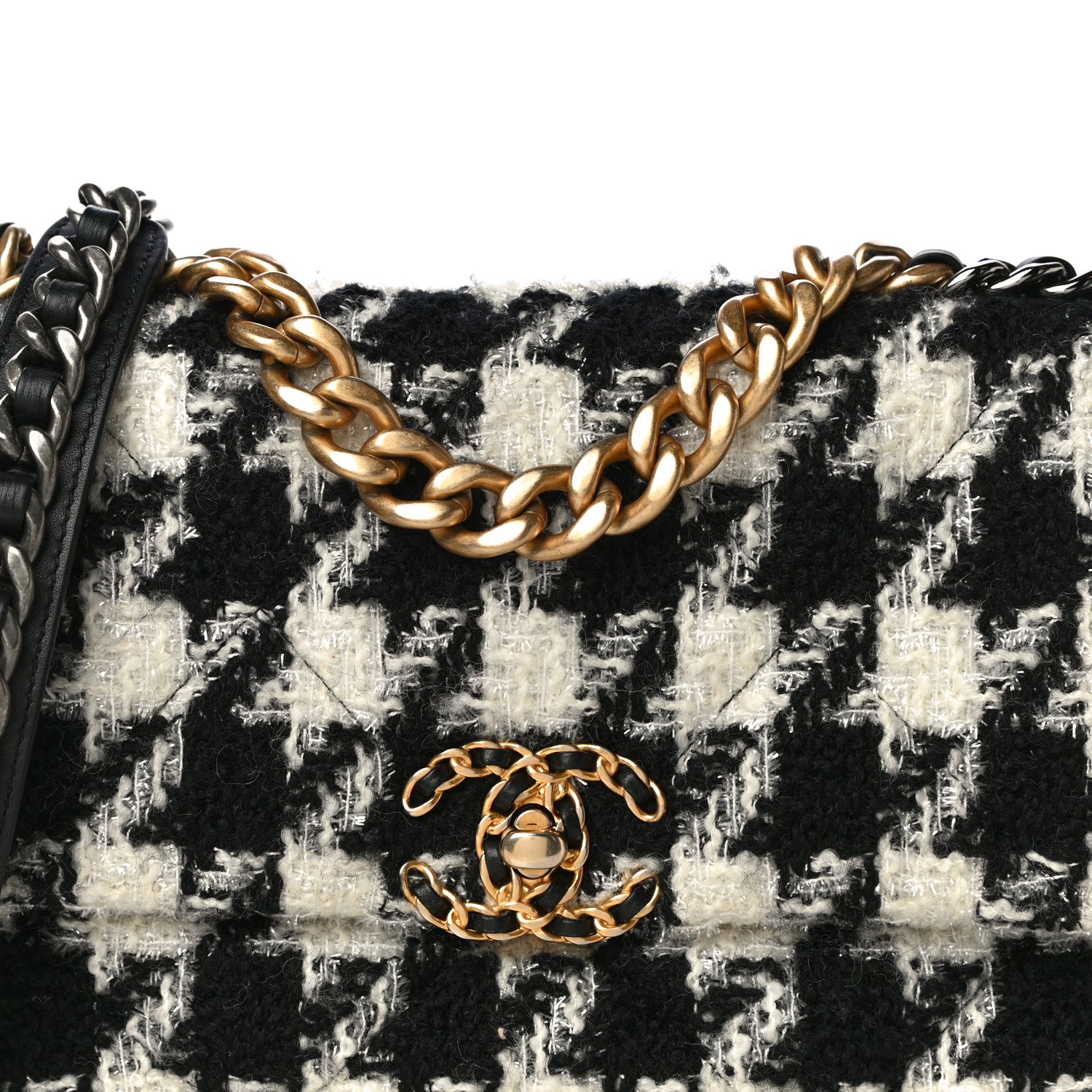 Chanel Tweed Quilted Medium Chanel 19 Flap Black Ecru White 10 of 10