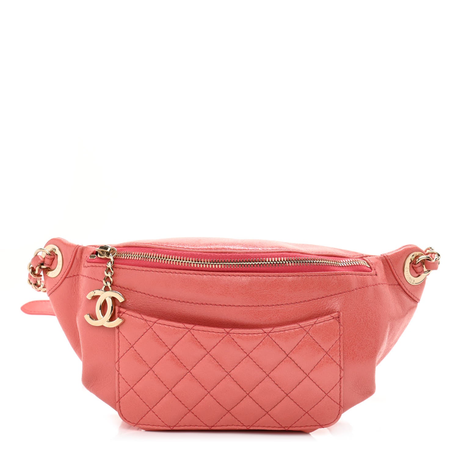 Chanel Crumpled Glazed Lambskin Quilted Waist Bag Fanny Pack Pink 2 of 21