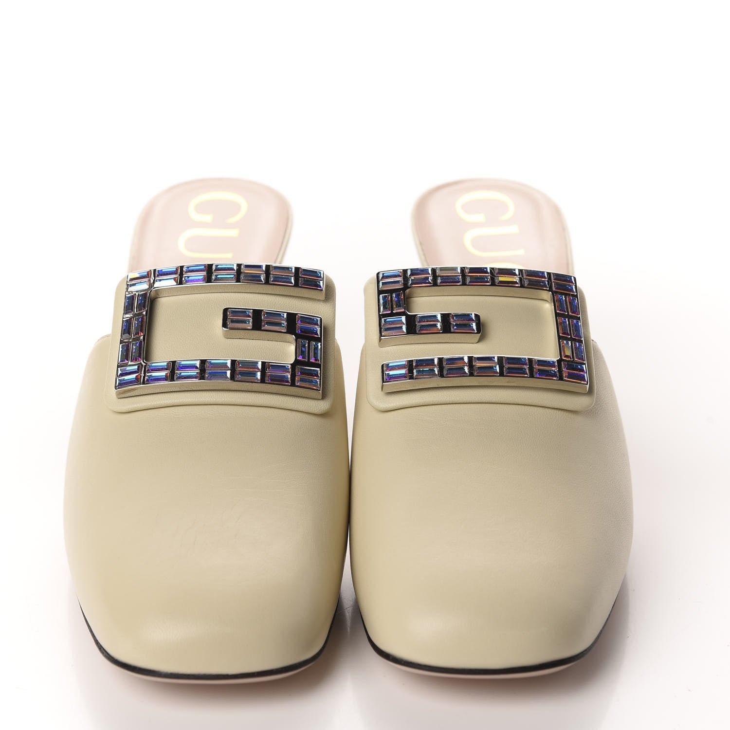 Gucci Malaga Kid Crystal Square G Madelyn Mules 40 Vintage White 4 of 10