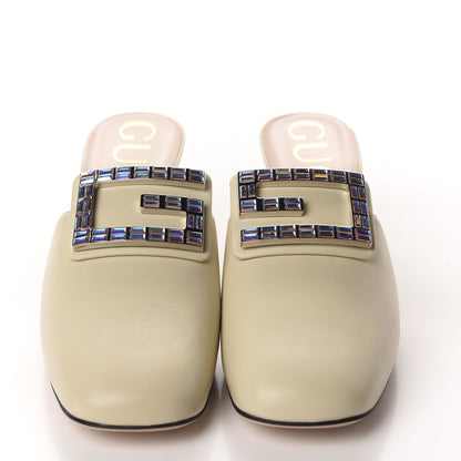Gucci Malaga Kid Crystal Square G Madelyn Mules 40 Vintage White 4 of 10