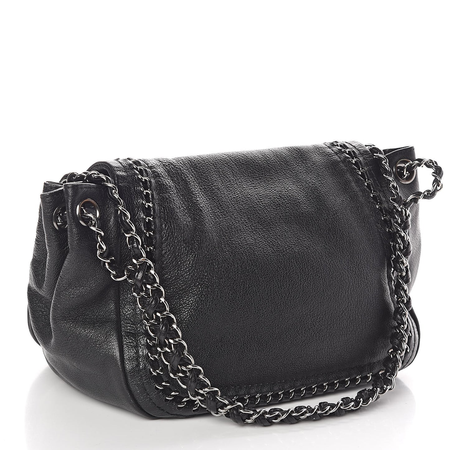 Metallic Goatskin Luxe Ligne Flap Black