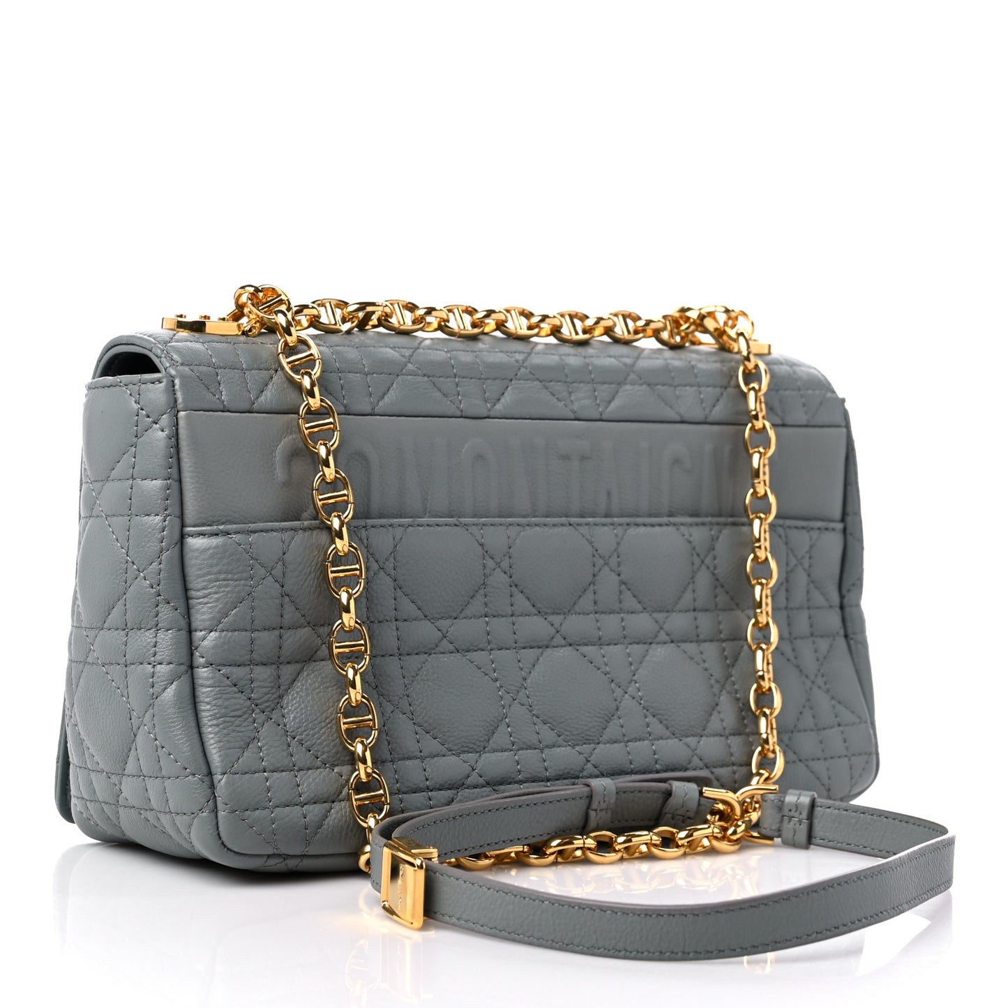 Supple Calfskin Cannage Medium Caro Bag Ethereal Grey
