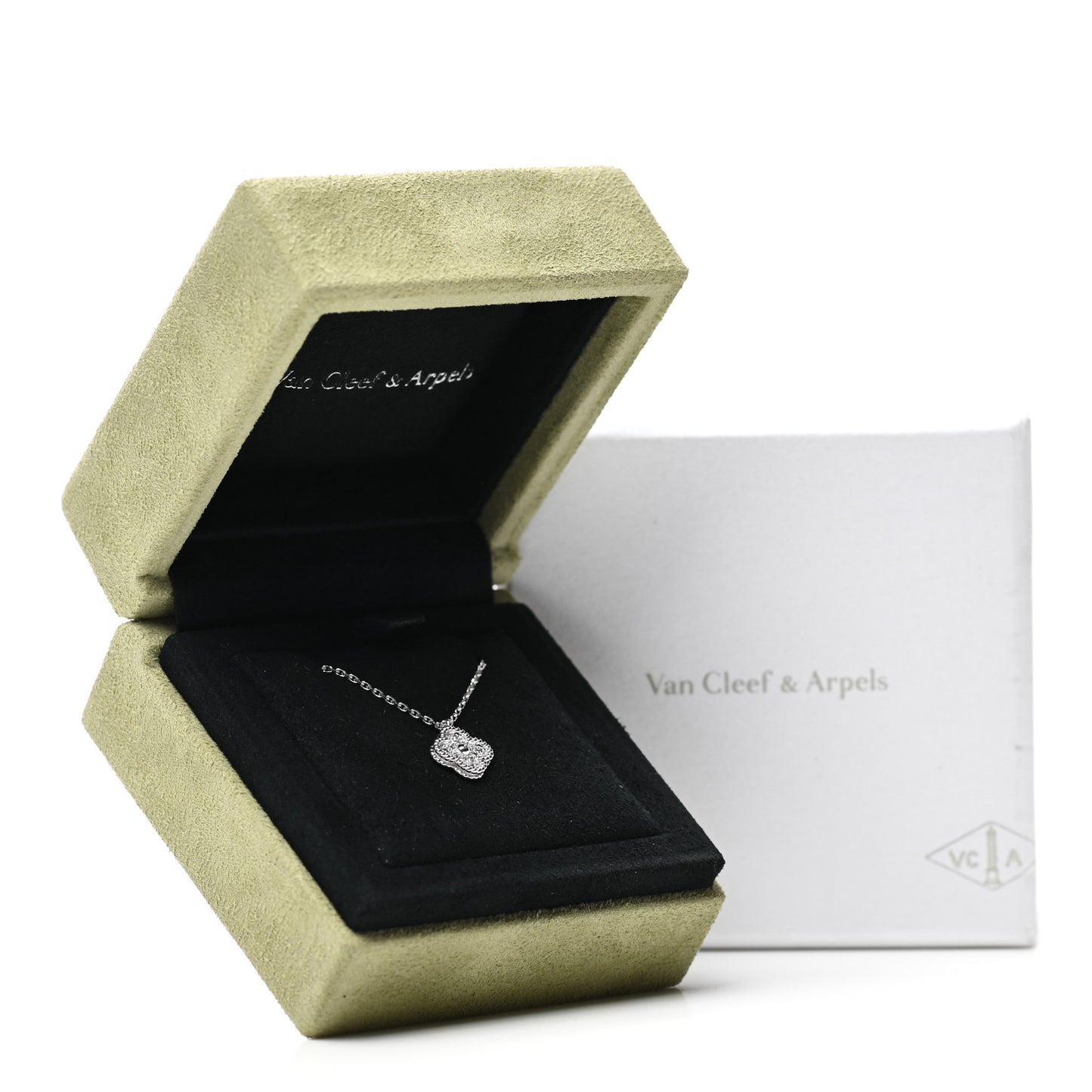 18K White Gold Diamond Sweet Alhambra Pendant Necklace