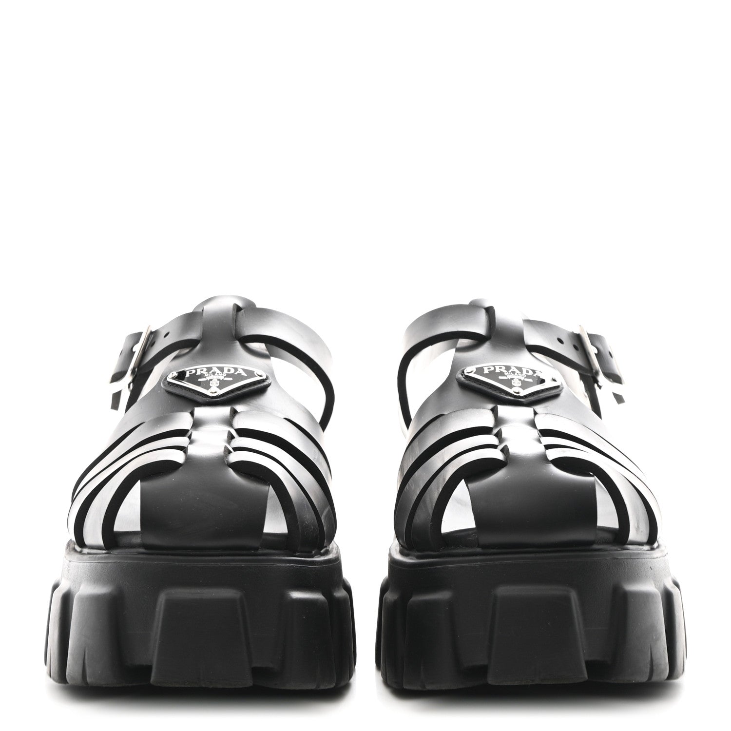 Prada Foam Rubber Triangle Logo Monolith 55mm Cage Sandals 40 Black 3 of 11