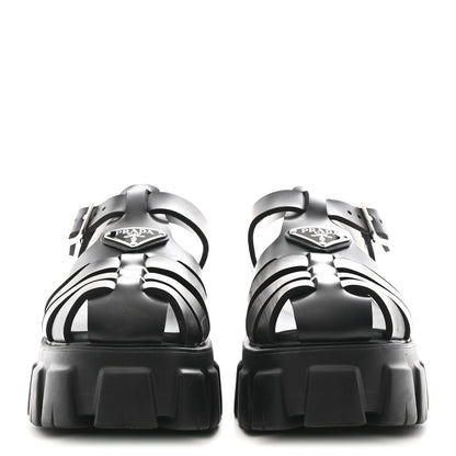 Prada Foam Rubber Triangle Logo Monolith 55mm Cage Sandals 40 Black 3 of 11